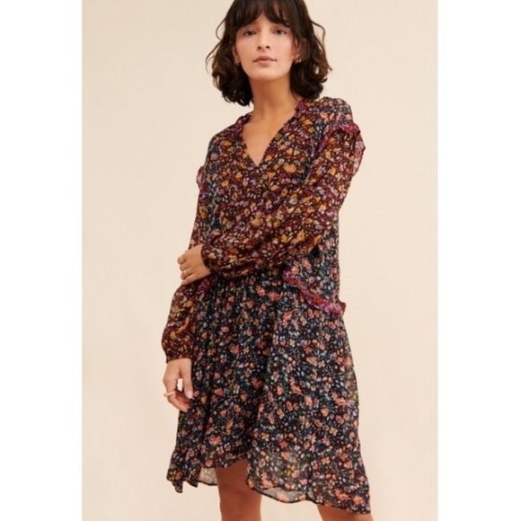 Anthropologie Helene Tunic Dress Floral Ruffled Size Small - Picture 1 of 13